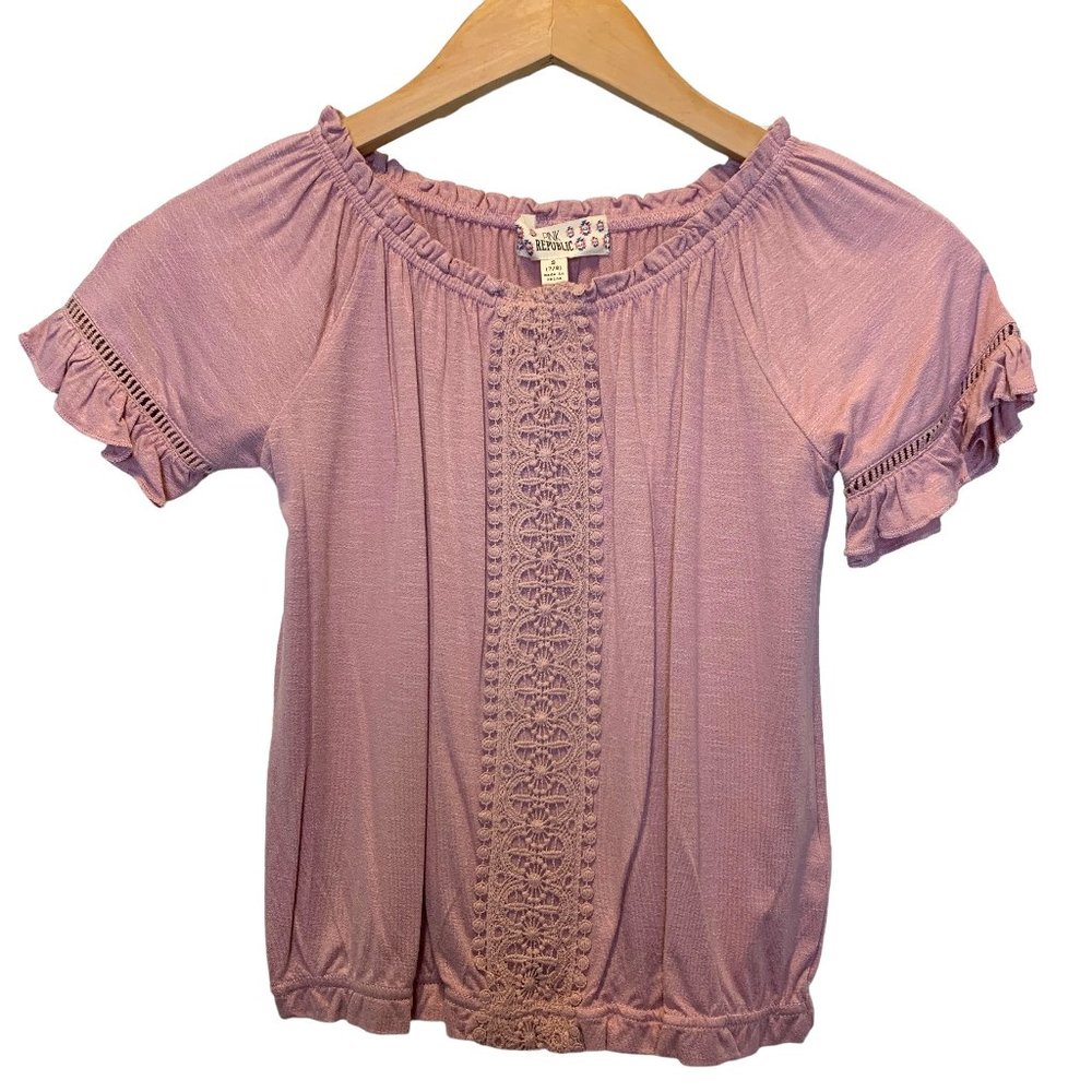 Pink Republic Girls Top Shirt Short Sleeve SZ Small 7/8 Rose School Photo Party